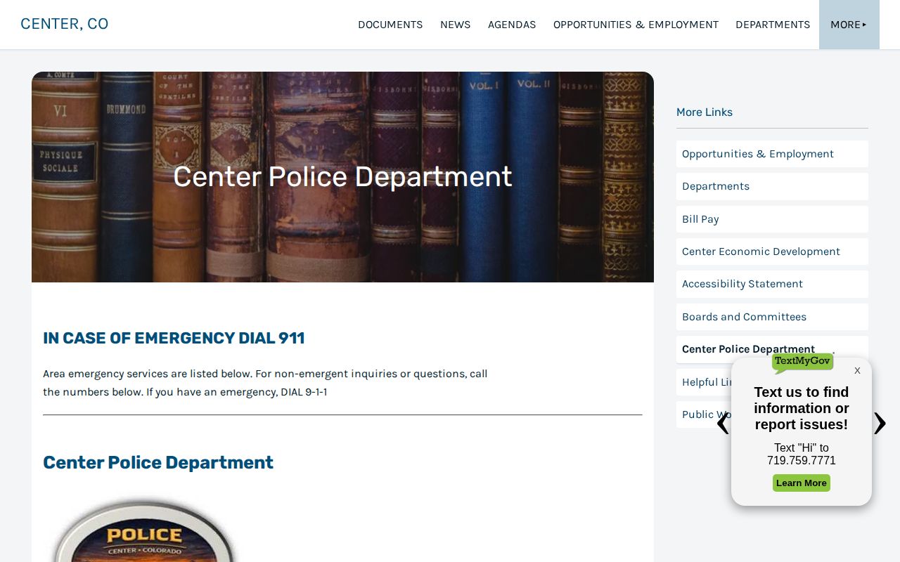 Center Police Department official arrest records contact page for Center busted mugshots requests
