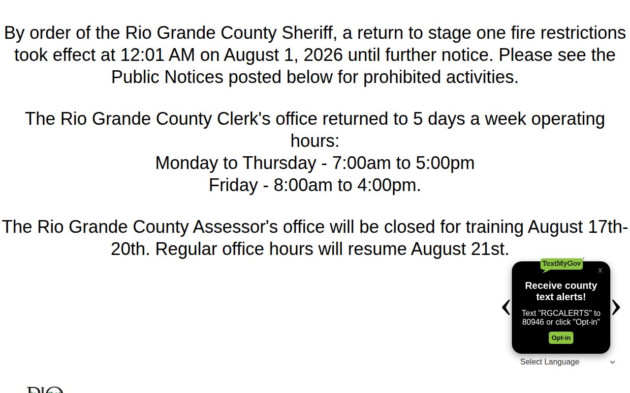 Rio Grande County Sheriff custody destination for Saguache County booking records