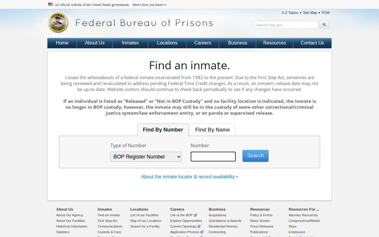 Federal BOP custody locator for Saguache County warrant research